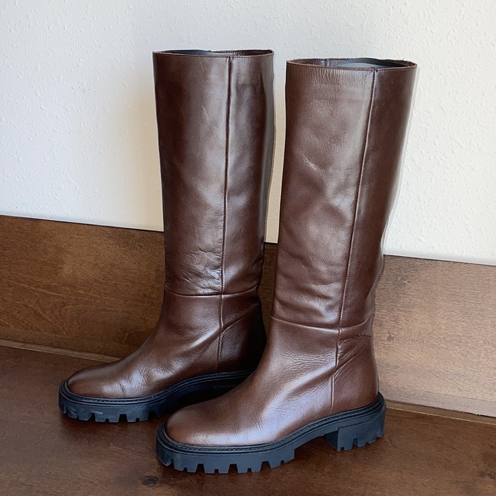 Zara Iconic Lug Heel Knee High Leather Boots Sz. 8 - Picture 5 of 16